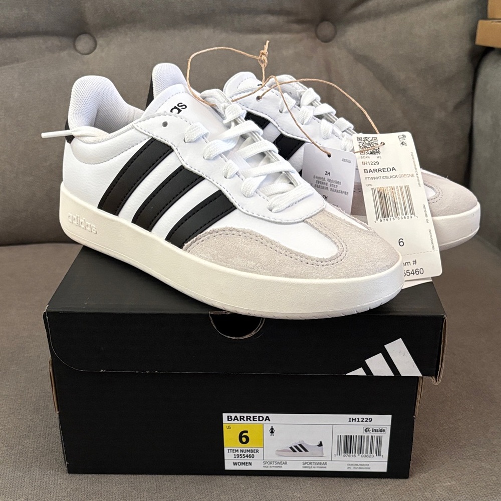adidas White and Black Barreda Casual Sneakers